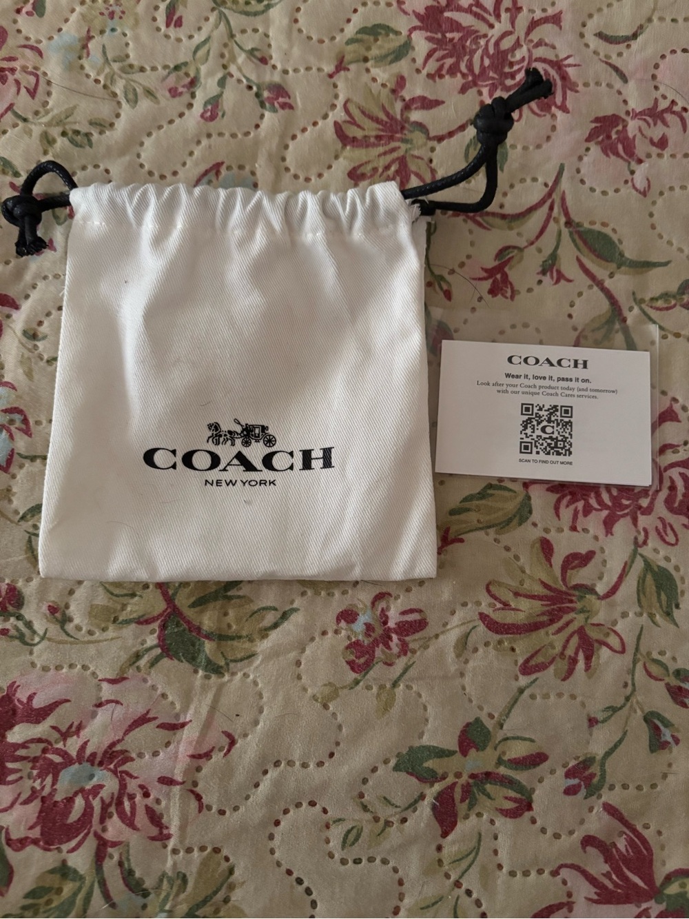 COACH White Drawstring Pouch with Black Cord